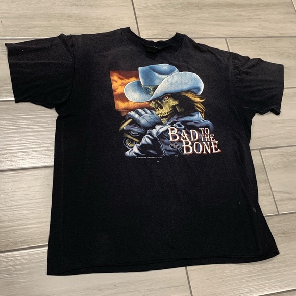 90s 3D emblem bad to the bone skeleton T shirt Size XL,All Products : American Fashion Style Bags On Sale